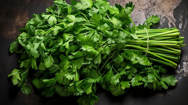 Un primer plano de un manojo de cilantro fresco