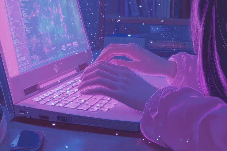 Foto un primer plano de las manos de una mujer de negocios escribiendo en una computadora portátil buscando y navegando por el