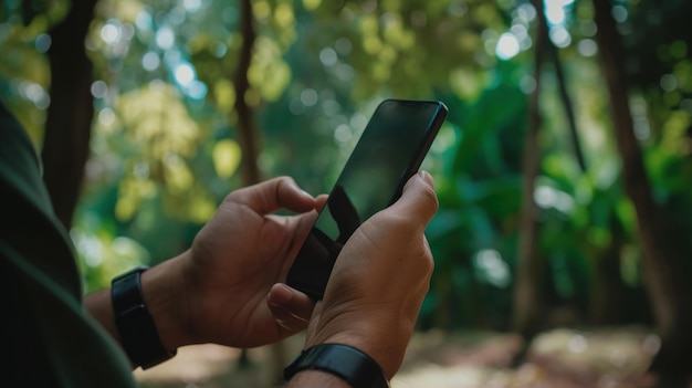 Primer plano de las manos sosteniendo un teléfono inteligente La persona está usando el dispositivo