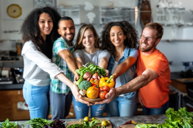 Un primer plano de manos sosteniendo verduras orgánicas vibrantes que muestran hábitos alimenticios saludables y sostenibles