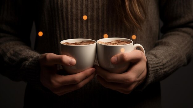 primer plano de las manos con tazas de café de una pareja enamorada IA generativa