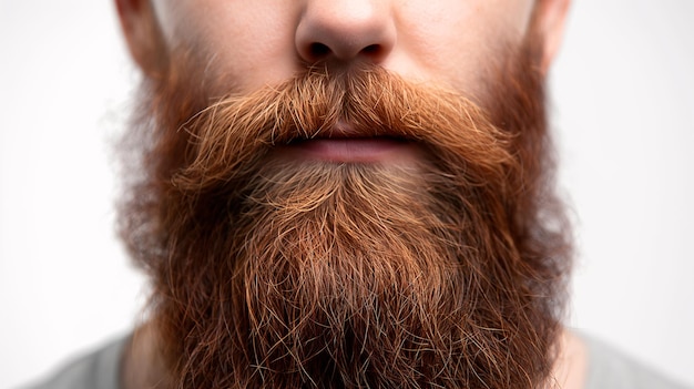 Primer plano de Mans con barba y bigote marrones en un fondo blanco