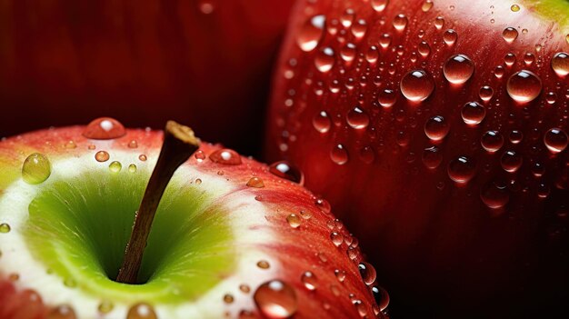 Foto un primer plano de una manzana roja con gotas de agua en ella