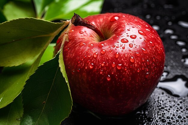 Un primer plano de una manzana roja con una mariposa amarilla en ella