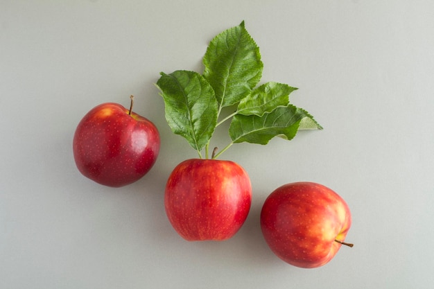 Primer plano de manzana roja sobre el fondo gris Vista superior