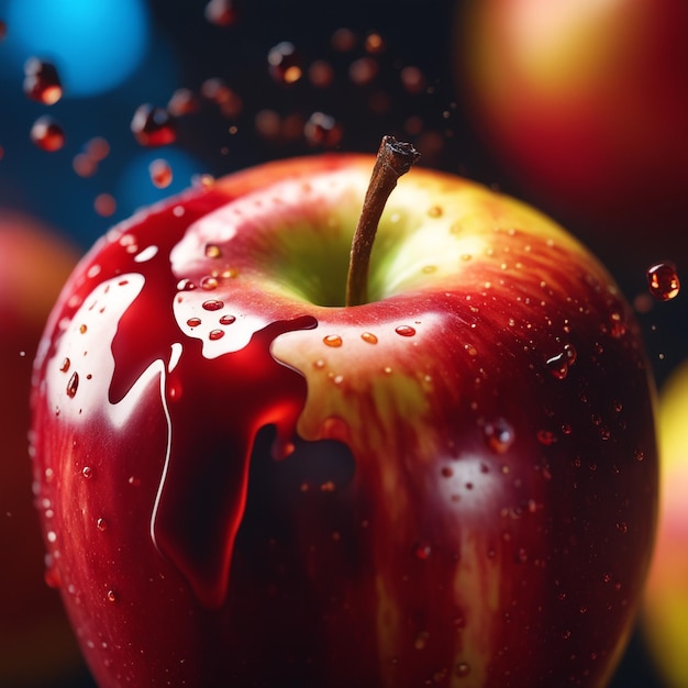 Foto primer plano de manzana salpicada con fondo de color