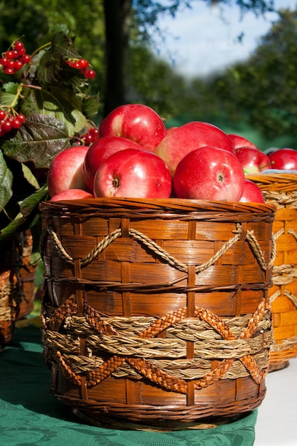 Primer plano de las manzanas en la canasta