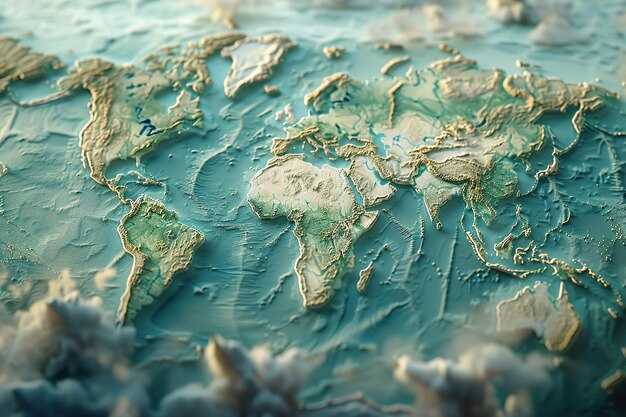 Foto un primer plano de un mapa del mundo con los continentes y el océano