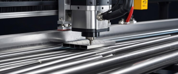 Foto un primer plano de una máquina de corte por láser de fibra en acción que muestra el corte de metal de precisión
