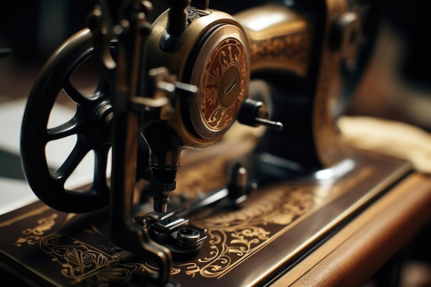 Foto primer plano de una máquina de coser en una mesa apto para artesanía y proyectos de bricolaje