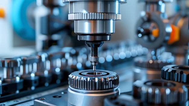 Primer plano de una máquina herramienta CNC que corta metal
