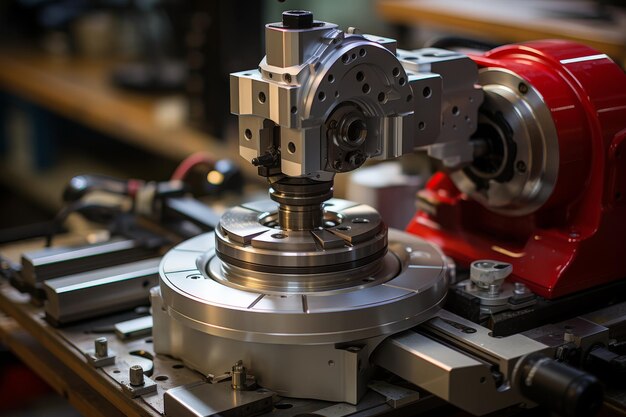 Un primer plano de una máquina herramienta en la mesa