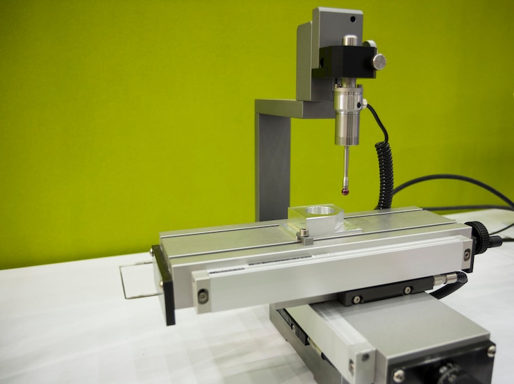 Foto primer plano de la máquina en la mesa contra la pared