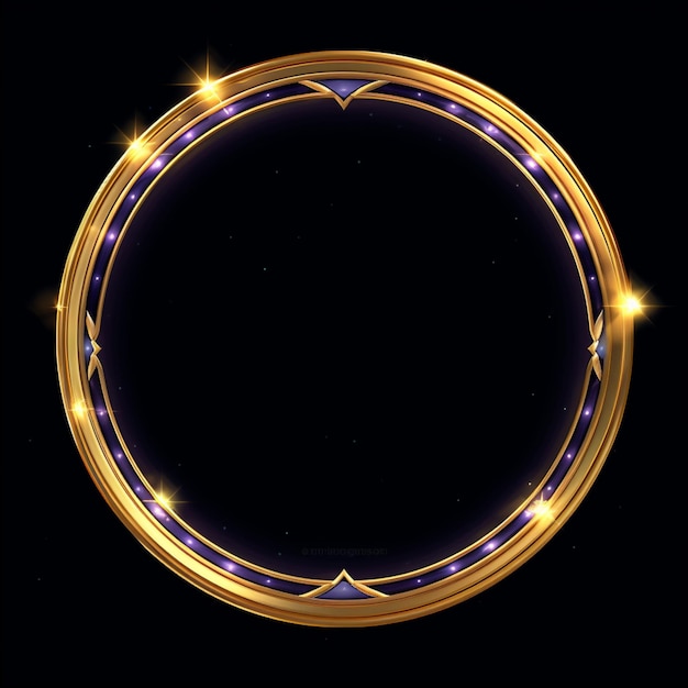 Foto un primer plano de un marco circular de oro con luces azules generativas ai