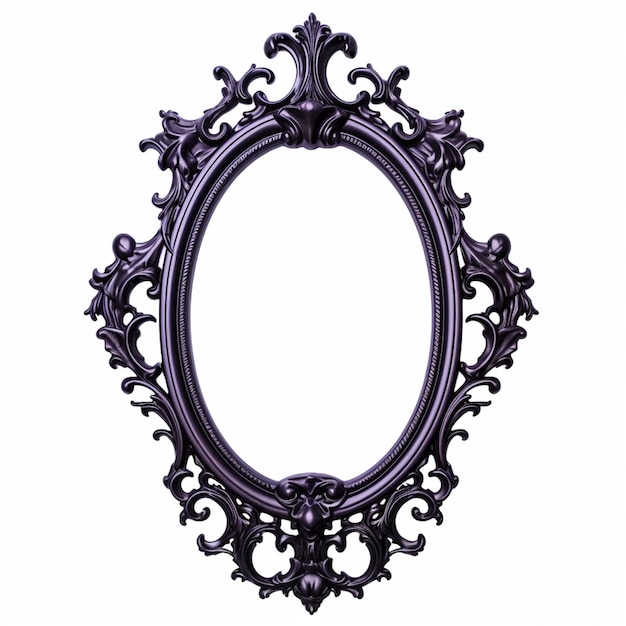 Foto un primer plano de un marco ovalado púrpura con un fondo blanco ai generativo