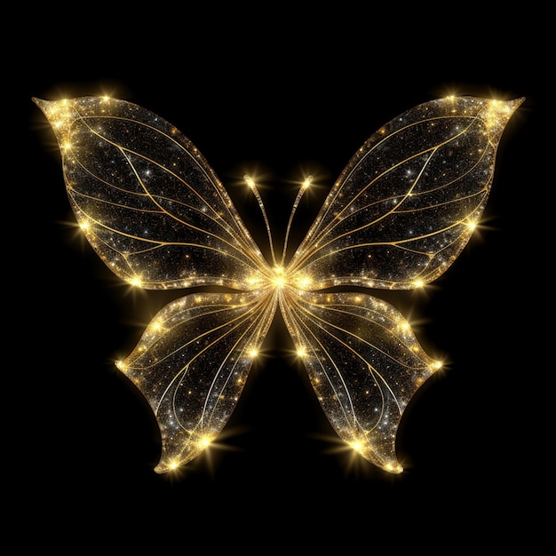 Un primer plano de una mariposa con alas brillantes sobre un fondo negro ai generativo