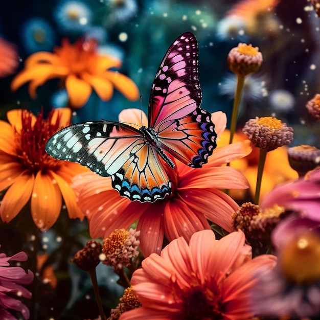 Foto un primer plano de una mariposa colorida en una flor