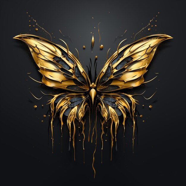 un primer plano de una mariposa dorada con fondo negro