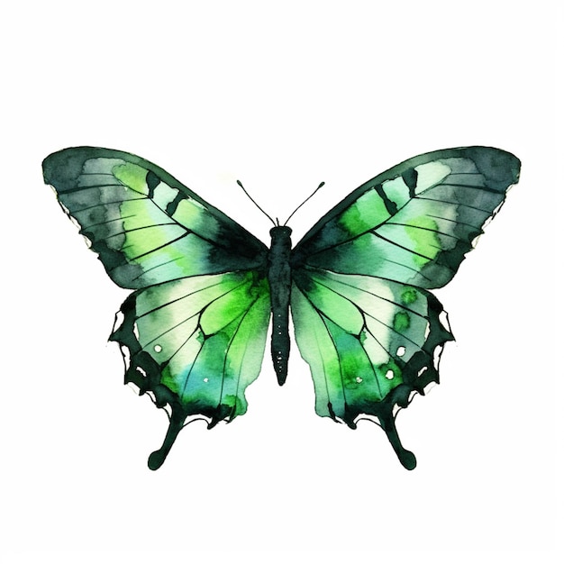 Foto un primer plano de una mariposa verde en un fondo blanco