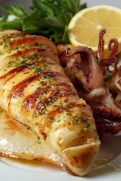 Primer plano de mariscos a la parrilla