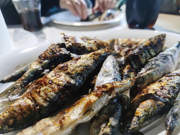 Foto primer plano de mariscos en el plato