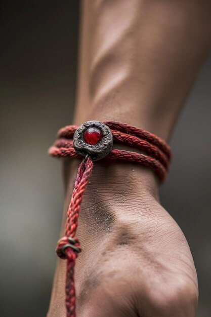 un primer plano de un Martisor atado a una muñeca