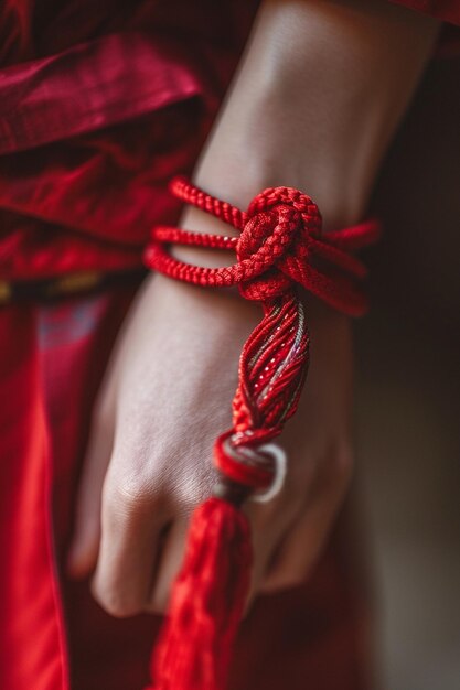 un primer plano de un Martisor atado a una muñeca