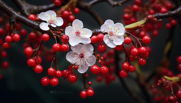 un primer plano de un Martisor unido a una rama en flor