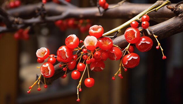 Foto un primer plano de un martisor unido a una rama en flor