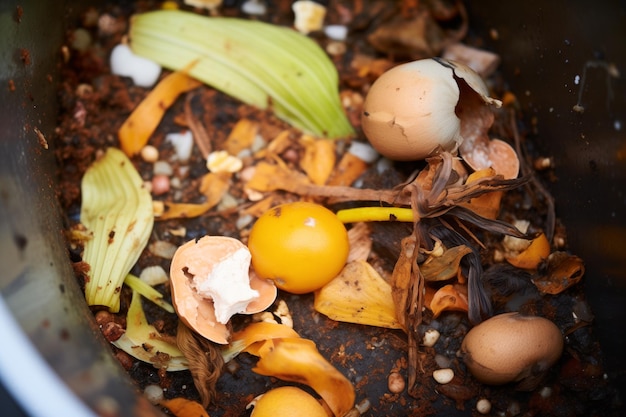 Foto primer plano de los materiales de compost en un contenedor