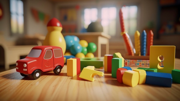 Primer plano de materiales y juguetes de aprendizaje de jardín de infantes