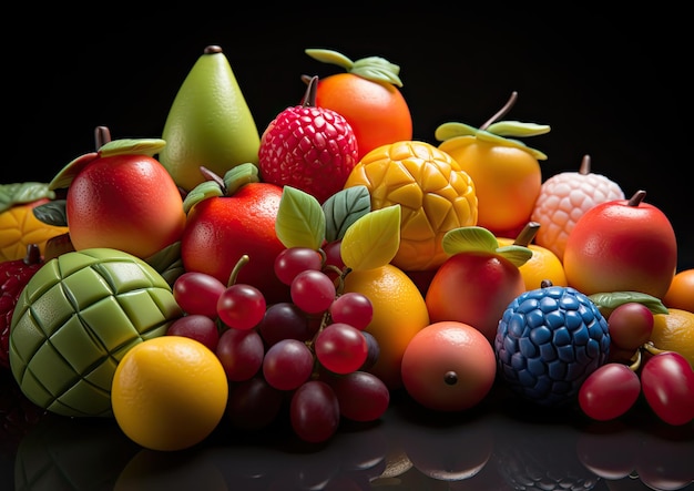 Un primer plano de mazapán con forma de frutas coloridas.