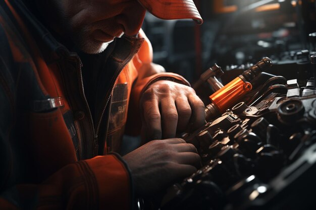 Foto primer plano de un mecánico trabajando en un desafiante ai generativo