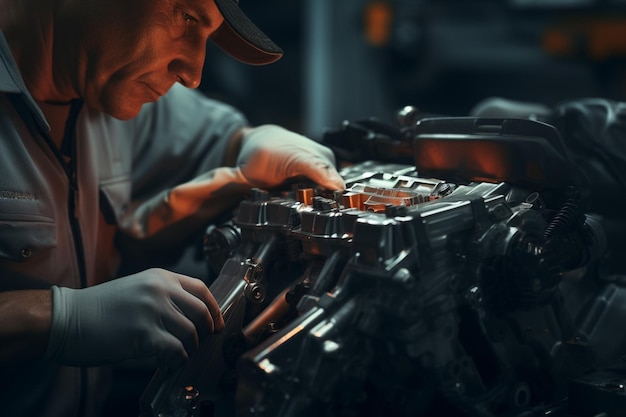 Foto primer plano de un mecánico trabajando en un desafiante ai generativo