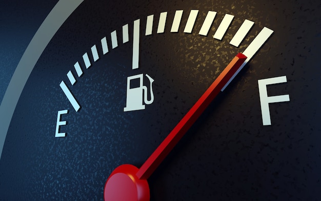 Un primer plano de un medidor de combustible para automóviles