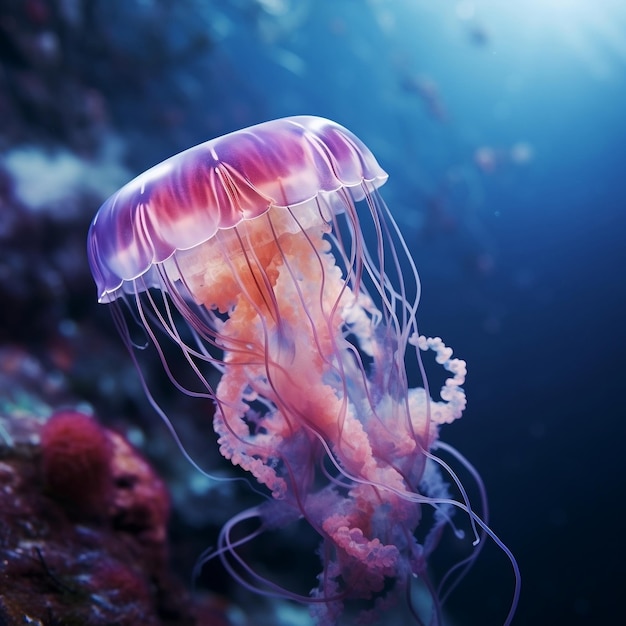 Primer plano de una medusa nadando en el marAi