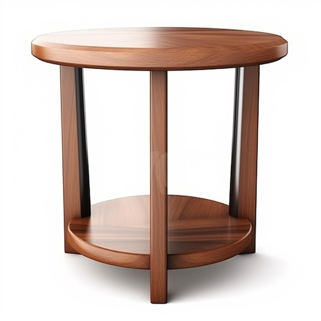Un primer plano de una mesa de madera con un estante en la parte superior ai generativa