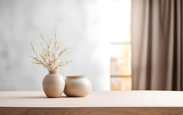 Primer plano de mesa de madera con objeto estético para exhibición de productos ai generativo