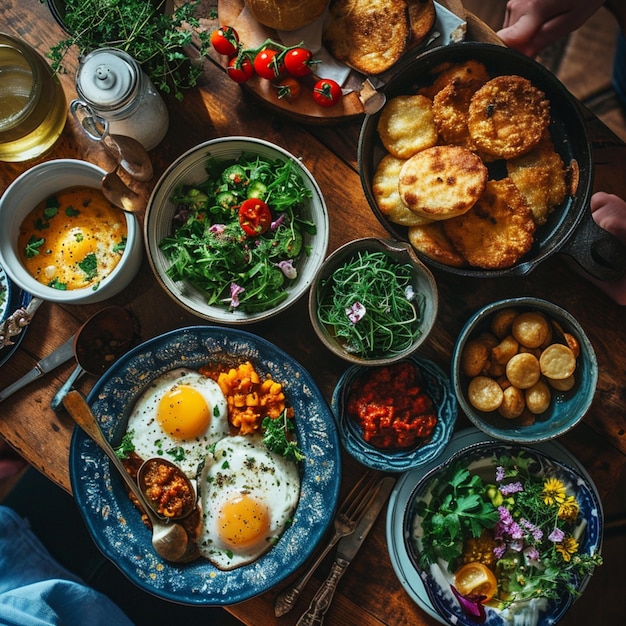 un primer plano de una mesa con un montón de comida en ella