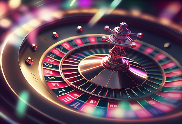 Foto primer plano de la mesa de ruleta de casino multicolor brillante con fichas de póquer ai