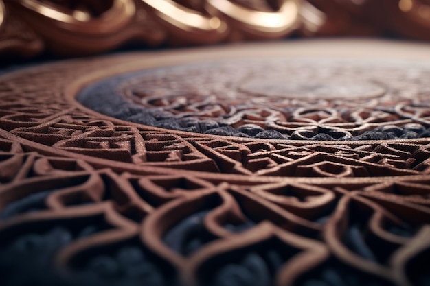 Un primer plano de una mezquita con una alfombra de diseño intrincado