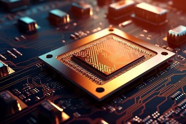 primer plano de un microchip de ram de CPU avanzado de una placa de computadora potente