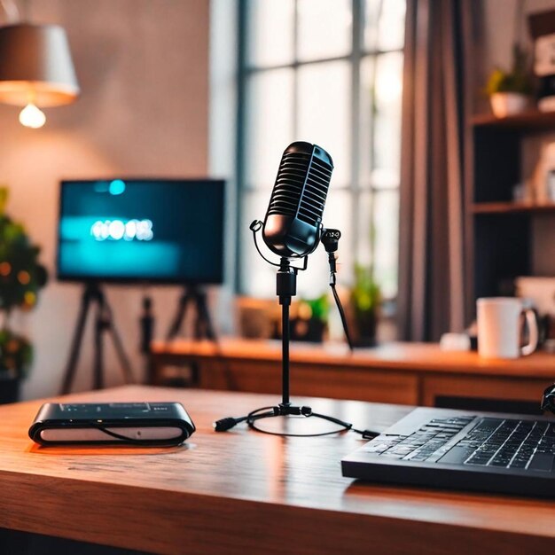 El primer plano de un micrófono en un estudio