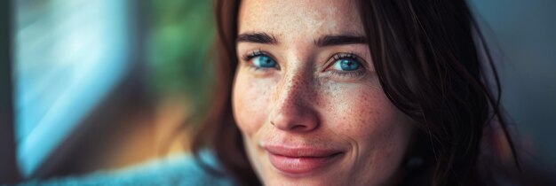 Un primer plano de la mirada de una hermosa mujer con un fondo tranquilo