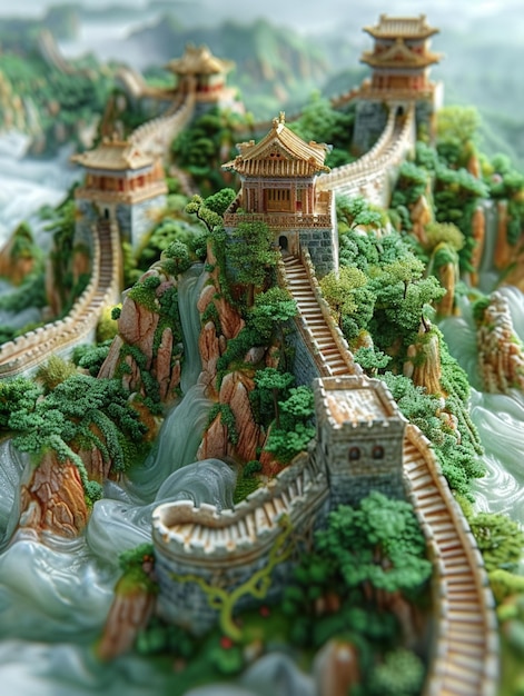 un primer plano de un modelo de una ciudad china con una cascada generativa ai