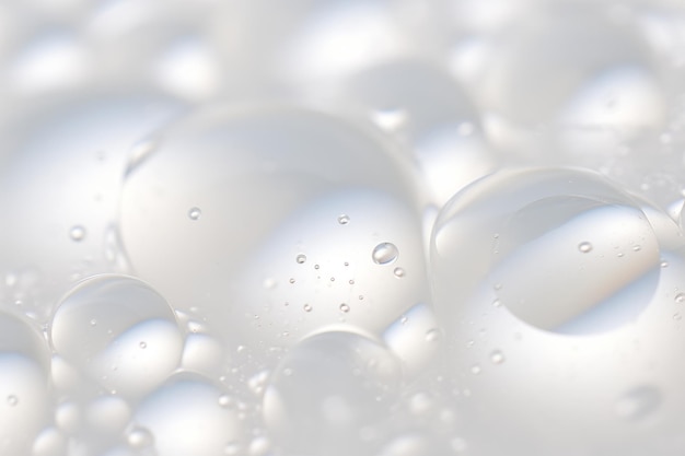Primer plano de las moléculas de burbujas líquidas de gotas blancas transparentes