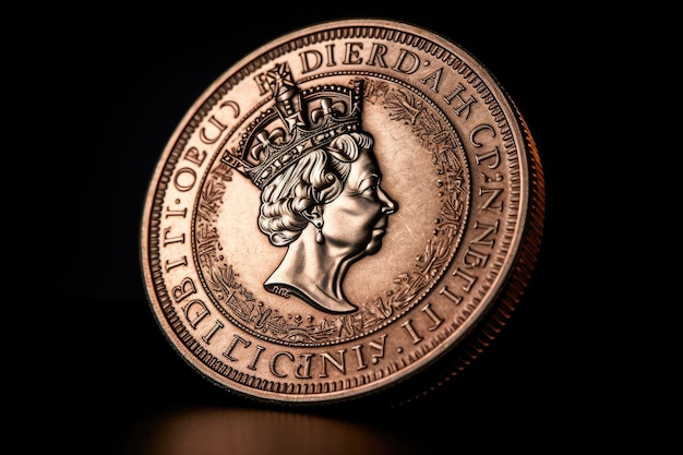 Foto primer plano de la moneda británica de una libra sobre un fondo blanco