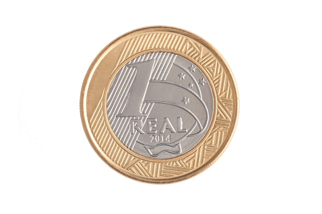 primer plano, de, moneda, contra, fondo blanco