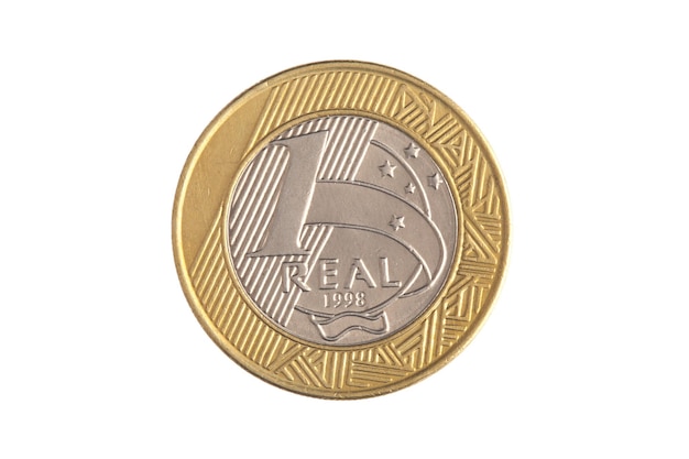Primer plano de una moneda sobre un fondo blanco