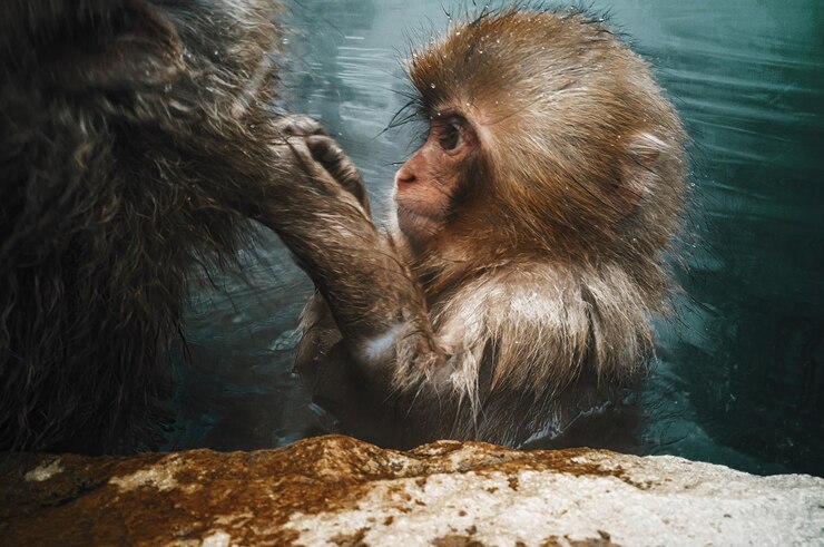 Foto primer plano de un mono en el agua